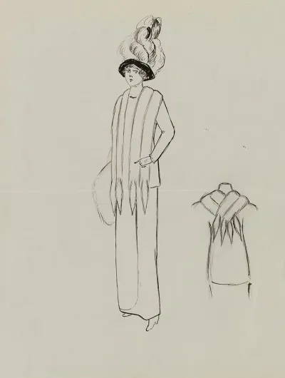 Figure De Femme De Trois Quarts Portant Un Chale Sur Une Robe Longue Et Un Grand Chapeau