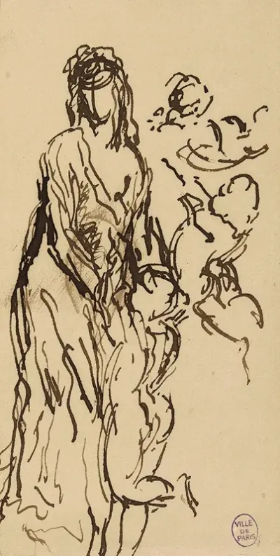 Figure De Femme Debout Avec Des Amours