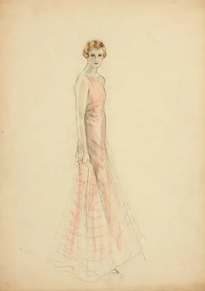 Figure Feminine En Robe Du Soir Rose Pale Sans Manches