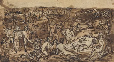 Figure Studies Of A Group Of People In A Wooded Clearing