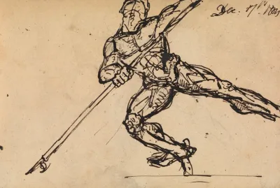 Figure Studies Of A Nude Male With Spear