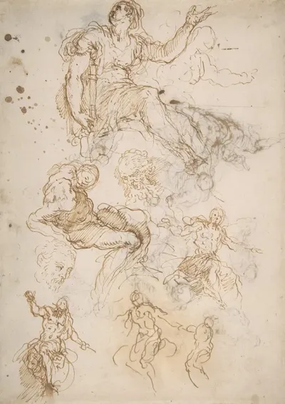 Figure Studies Seated Female Holding A Book Two Heads Of Bearded Men Seated Male Nude And Four Sketches For Christ Judging