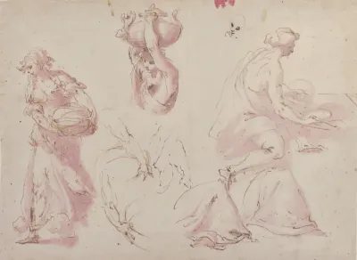 Figure Studies Woman Carrying A Basket Woman Carrying A Vase And Woman Seated At A Table