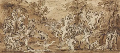 Figure Study Of A Bacchanalia Celebration In A Wooded Landscape