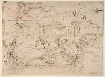 Figure Waving To Departing Ship