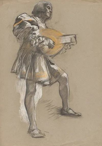 Figure With Mandolin In Mediaeval Costume