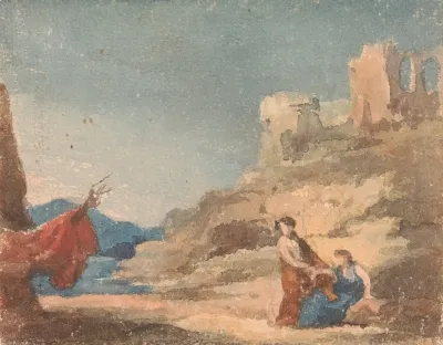 Figures Among Ruins On Hill