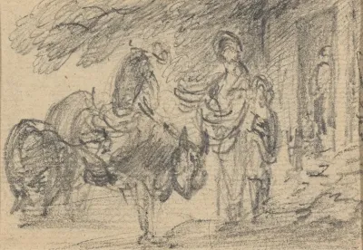 Figures And Horses Near A Doorway