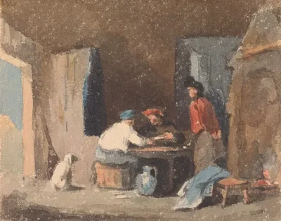 Figures At A Table Inside A Cottage
