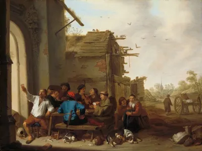 Figures Before A Village Inn