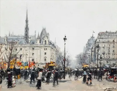 Figures Bustling Before The Conciergerie Paris