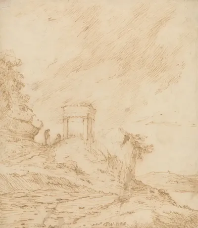 Figures By A Ruined Temple On A Rocky Promontory