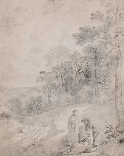 Figures By A Track Through A Wooded Landscape