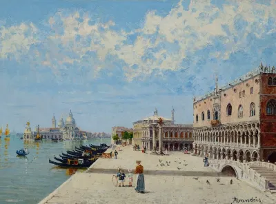 Figures By The Molo With The Libreria The Punta Della Dogana And Santa Maria Della Salute Beyond