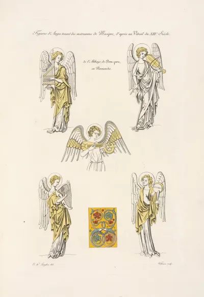Figures Danges Tenant Des Instrumens De Musique Dapres Un Vitrail Du Xiiie Siecle