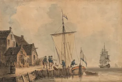 Figures Embarking From A Quay
