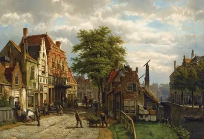 Figures In A Dutch Town On A Sunny Day