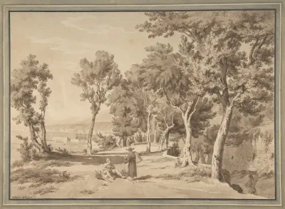Figures In A Grove Above The Bay Of Naples