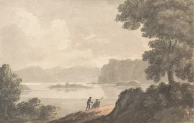 Figures In A Lakeside Romantic Landscape