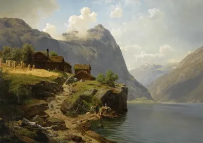 Figures In A Mountainous River Landscape