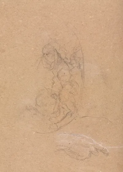 Figures In A Roundel With Study Of A Hand