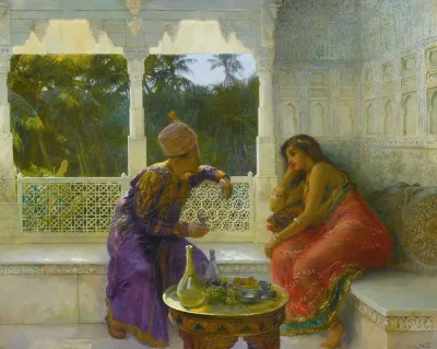 Figures In An Interior With Garden Of Palms Beyond 2