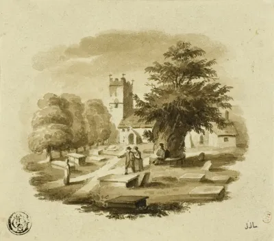 Figures In Cemetary Near Church