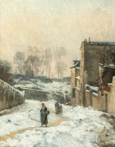 Figures In The Snow La Rue Cortot Montmartre