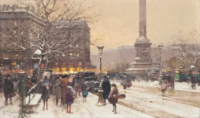 Figures In The Snow The Place De Concorde Paris