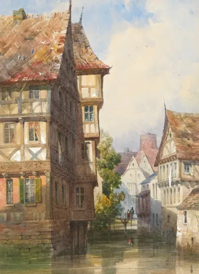 Figures On A Bridge Over A Canal Braunschweig Germany