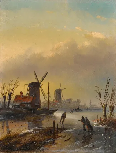 Figures On A Dutch Frozen Waterway
