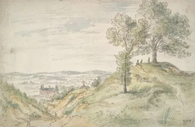 Figures On A Hill Viewing A Castle