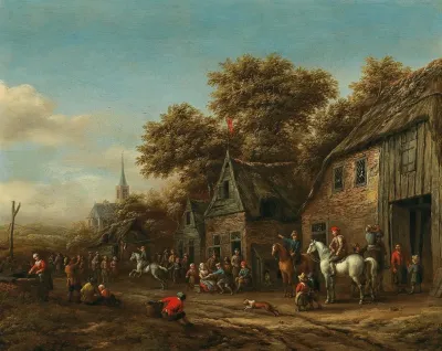 Figures On A Road On The Outskirts Of A Town