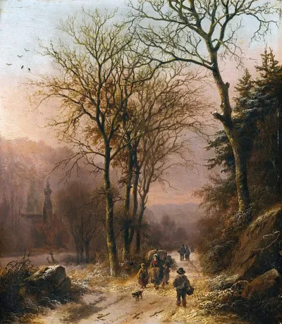 Figures On A Winter Road