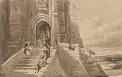 Figures On The Outer Staircase Of A Castle