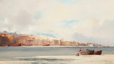 Figures On The Shore Before Rabat Morocco
