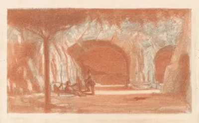 Figures Resting By A Cave