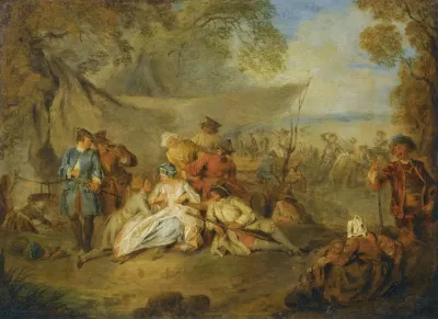 Figures Resting In A Military Encampment