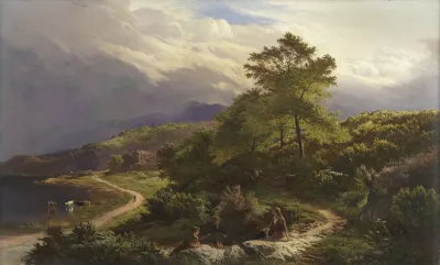 Figures Resting In A Mountain Landscape