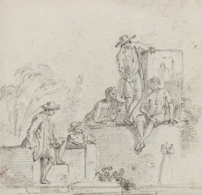 Figures Seated Around A Fountain