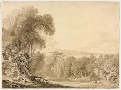 Figures Seated By A Lake In A Wooded Landscape