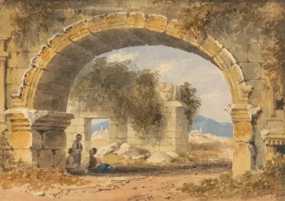 Figures Seated Under A Stone Arch