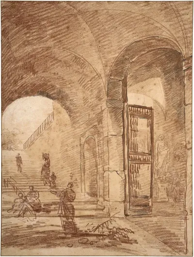 Figures Under Arches Probably Of The Palazzo Corsini Rome