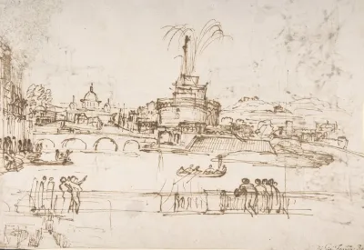 Figures Watching A Display Of Fireworks At Castel Santangelo Rome
