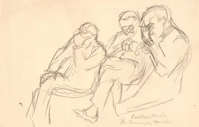 Figurskitse Tre Siddende Maend Fr Henningsen Aarsleff Og P Johansen