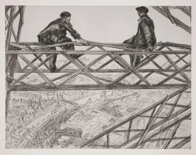 Fin Du Jour Repos Des Ouvriers Electriciens De La Tour Eiffel