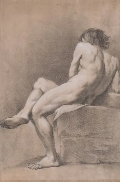 Finished Academy Study Of A Seated Male Figure