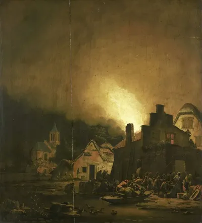 Fire By Night In A Village