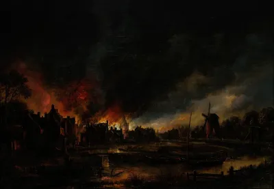 Fire In A Village At Night