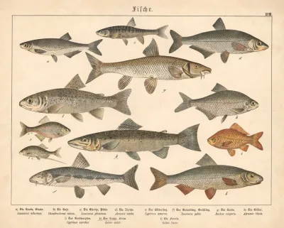 Fische A Die Laube Blacke B Die Nase C Die Ellrisse Pfelle D Die Zarthe E Der Bitterling F Der Grundling Grassling